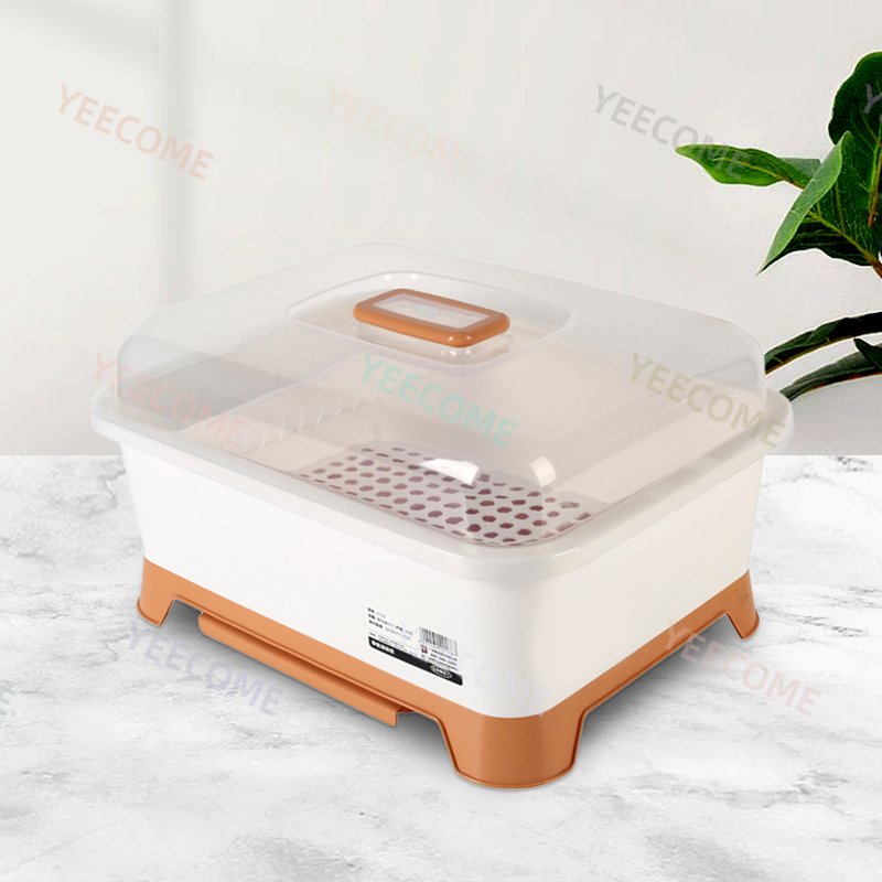 YJM2103 New Arrival fashion Transparent Cover big size Household plastic boxes for storage Tableware storage box drain rack
