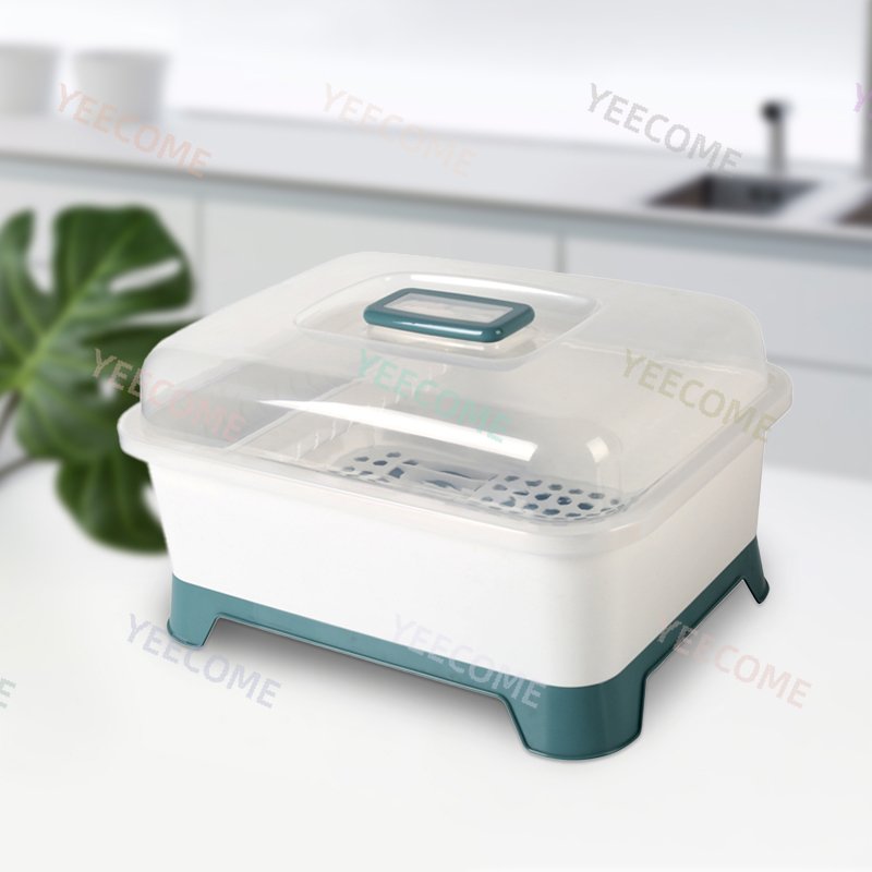 YJM2103 New Arrival fashion Transparent Cover big size Household plastic boxes for storage Tableware storage box drain rack