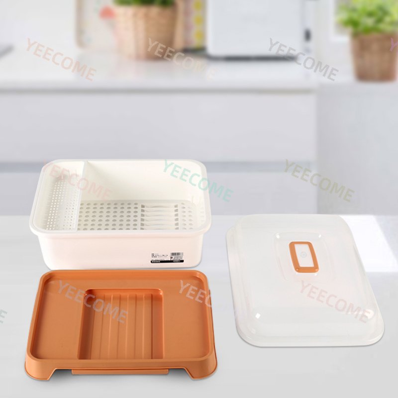 YJM2103 New Arrival fashion Transparent Cover big size Household plastic boxes for storage Tableware storage box drain rack
