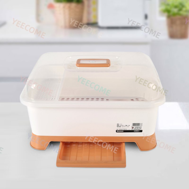 YJM2103 New Arrival fashion Transparent Cover big size Household plastic boxes for storage Tableware storage box drain rack