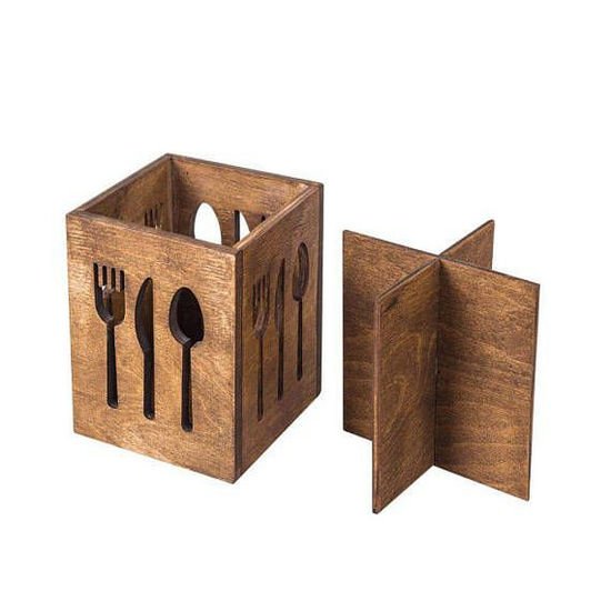 Wooden & bamboo utensil holder multifunctional kitchen tools rack tableware storage box flatware caddy cutlery organizer