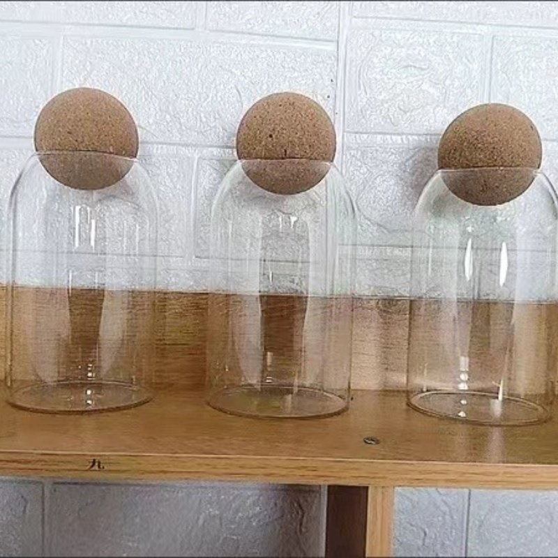 Morden Style Eco-Friendly Clear Glass Canister Food Storage Jar with Bamboo Lid Cork Ball Top Seller Kitchen Accessories