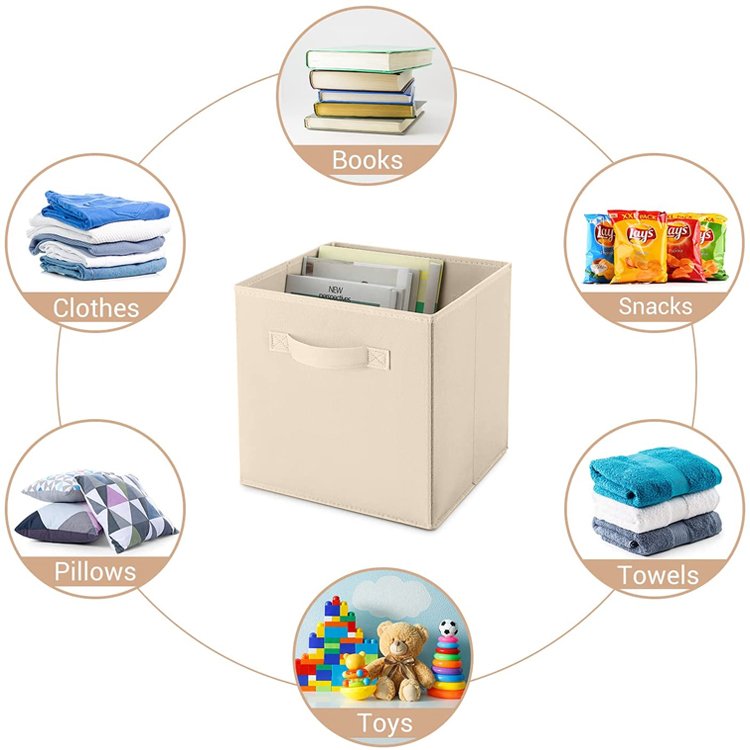 GuanZhou Stock Folding Non Woven Fabric Cube Storage Box Organizer foldable kids Toy storage Boxes