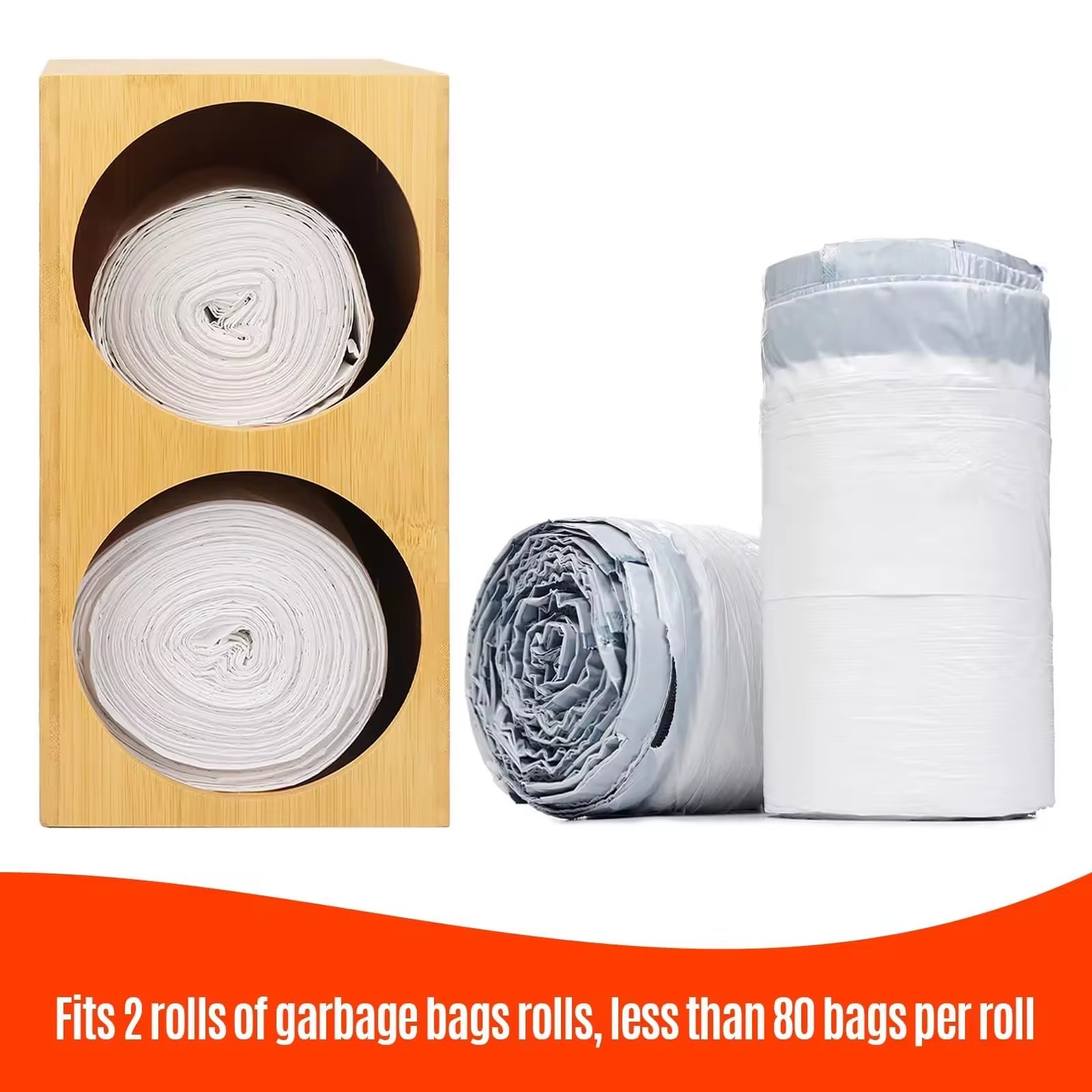 Bamboo Garbage Trash Bag Organizer 2 in 1 Dispenser Roll Holder Garbage Bag Storage Box Wall Mount Plastic Trash Bag Dispenser