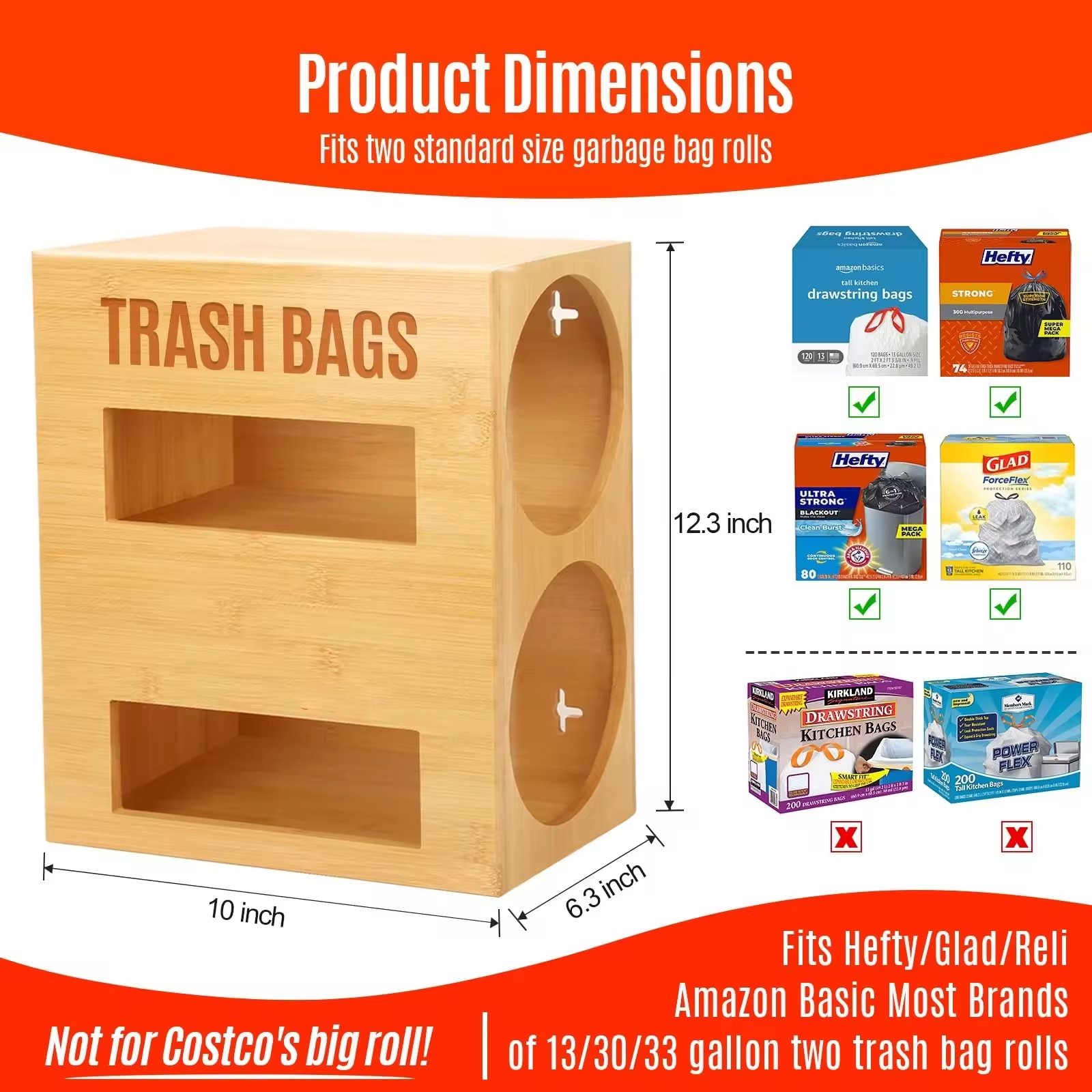 Bamboo Garbage Trash Bag Organizer 2 in 1 Dispenser Roll Holder Garbage Bag Storage Box Wall Mount Plastic Trash Bag Dispenser