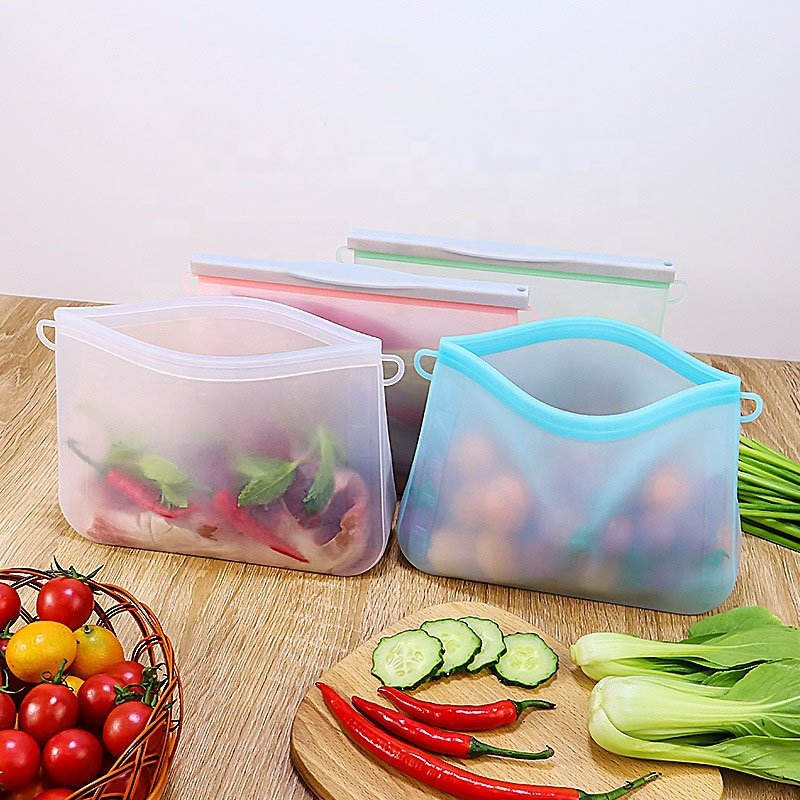 Kitchen Reusable Silicone Food Storage Bag Stand Up Self Sealed Vacuum Compressed Container for Fruits And Vegetables Food Grade