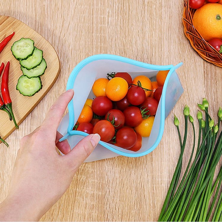 Kitchen Reusable Silicone Food Storage Bag Stand Up Self Sealed Vacuum Compressed Container for Fruits And Vegetables Food Grade