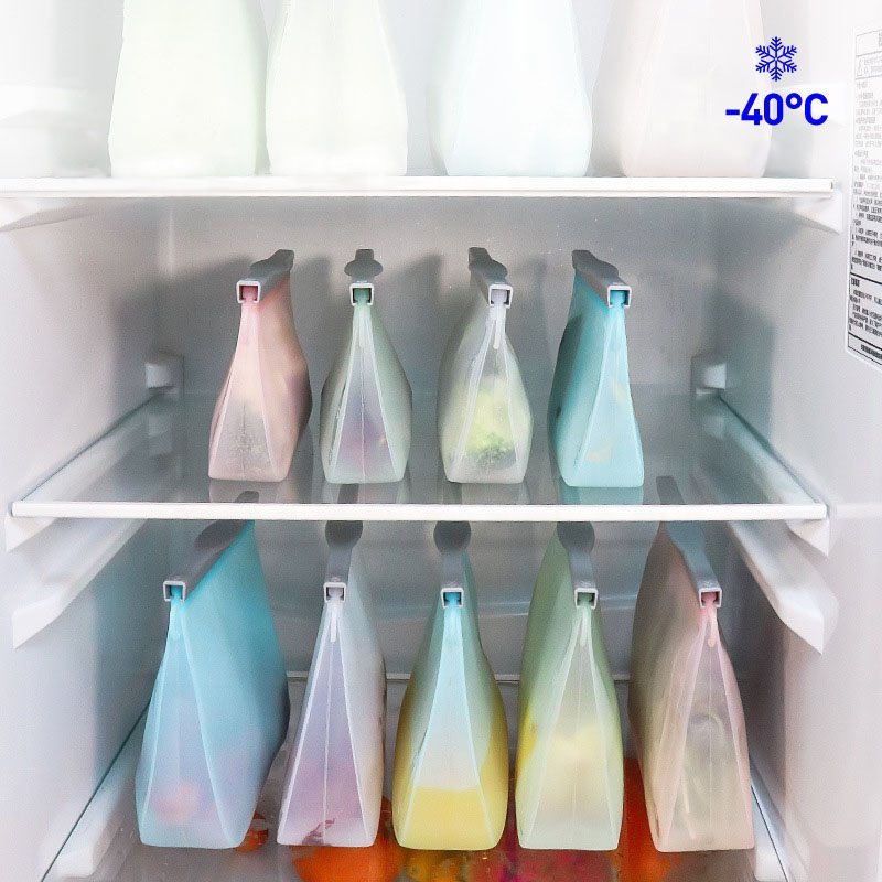 Kitchen Reusable Silicone Food Storage Bag Stand Up Self Sealed Vacuum Compressed Container for Fruits And Vegetables Food Grade