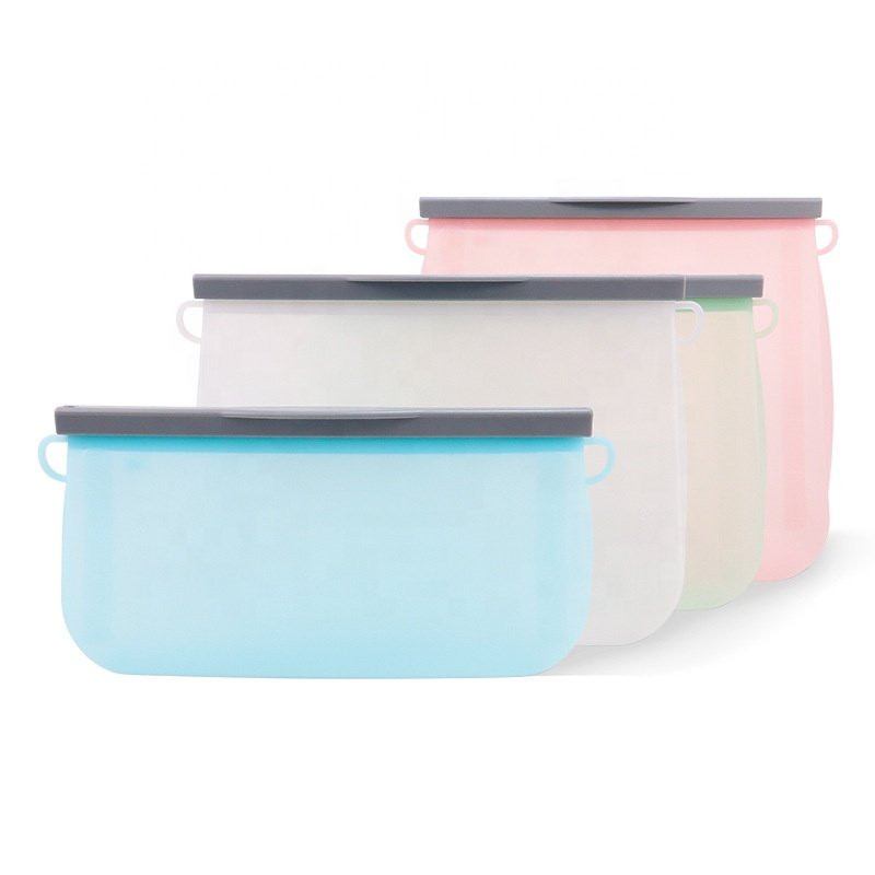 Kitchen Reusable Silicone Food Storage Bag Stand Up Self Sealed Vacuum Compressed Container for Fruits And Vegetables Food Grade