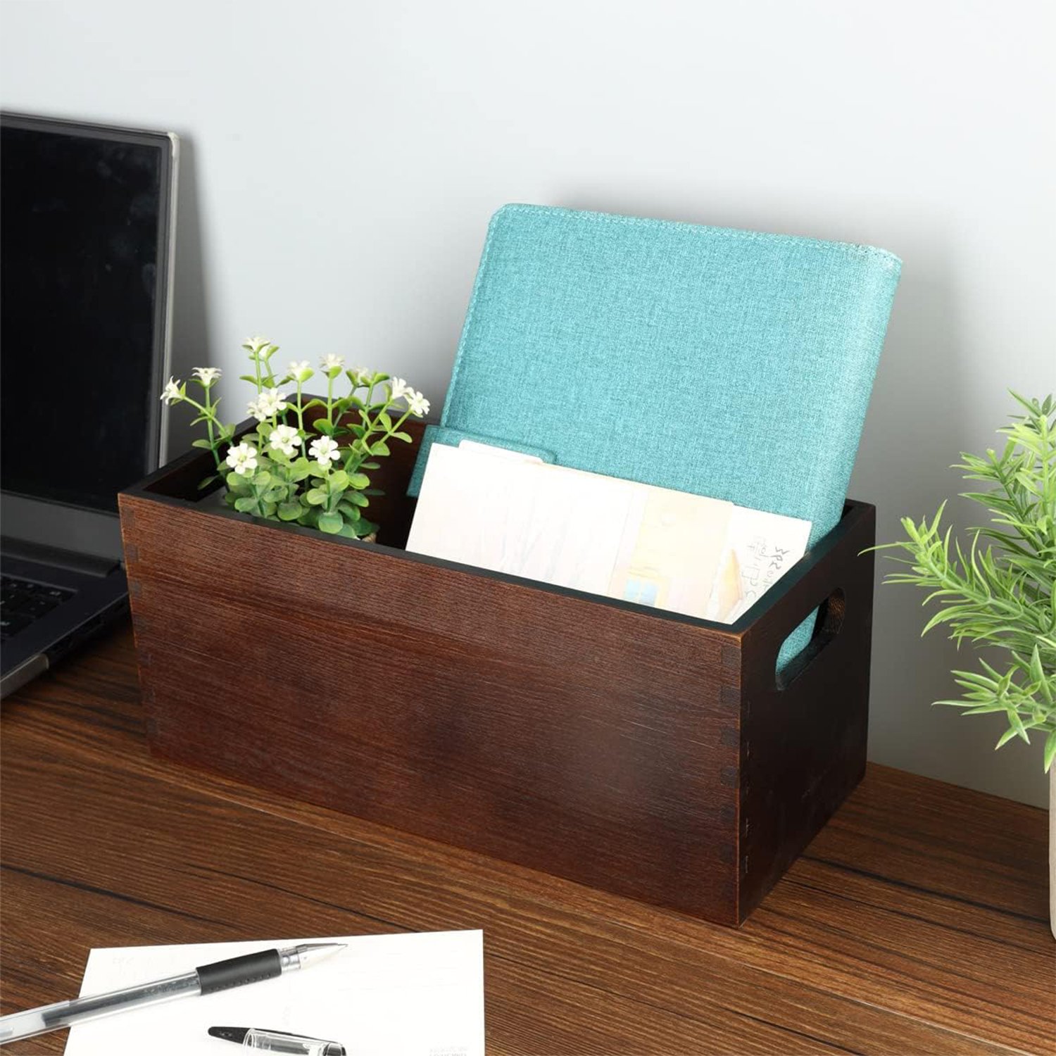 Set 2 Wood Open Storage Boxes Mail Organizer Bins Letter Holder Box Rustic Wooden Boxes for Storage