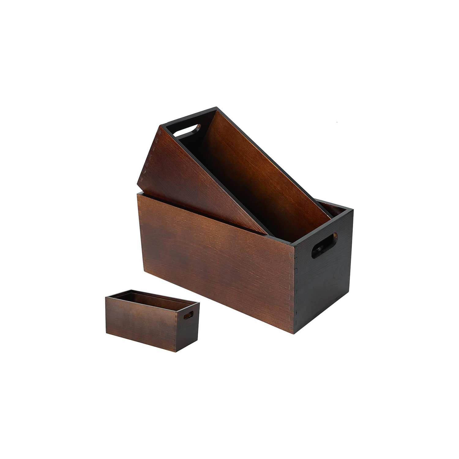 Set 2 Wood Open Storage Boxes Mail Organizer Bins Letter Holder Box Rustic Wooden Boxes for Storage