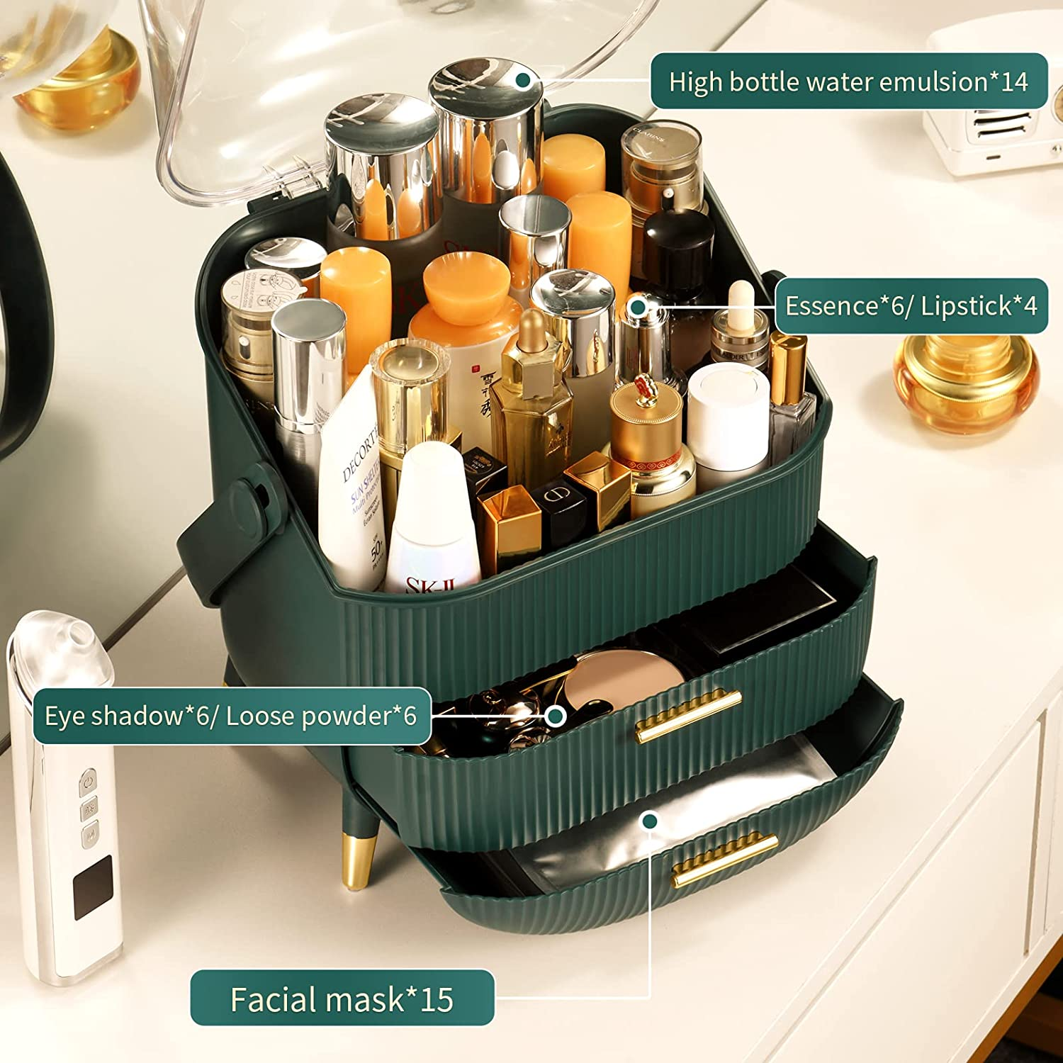 Cosmetics Makeup Storage Box Skincare Organizers with Lid and Drawers Vanity Organizer