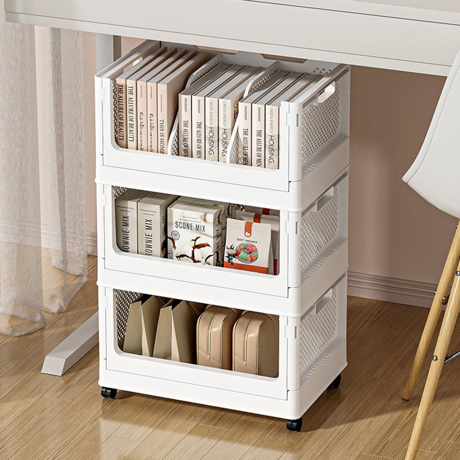 Foldable PP material student desk organizer box, large capacity stackable book storage box, household miscellaneous storage box