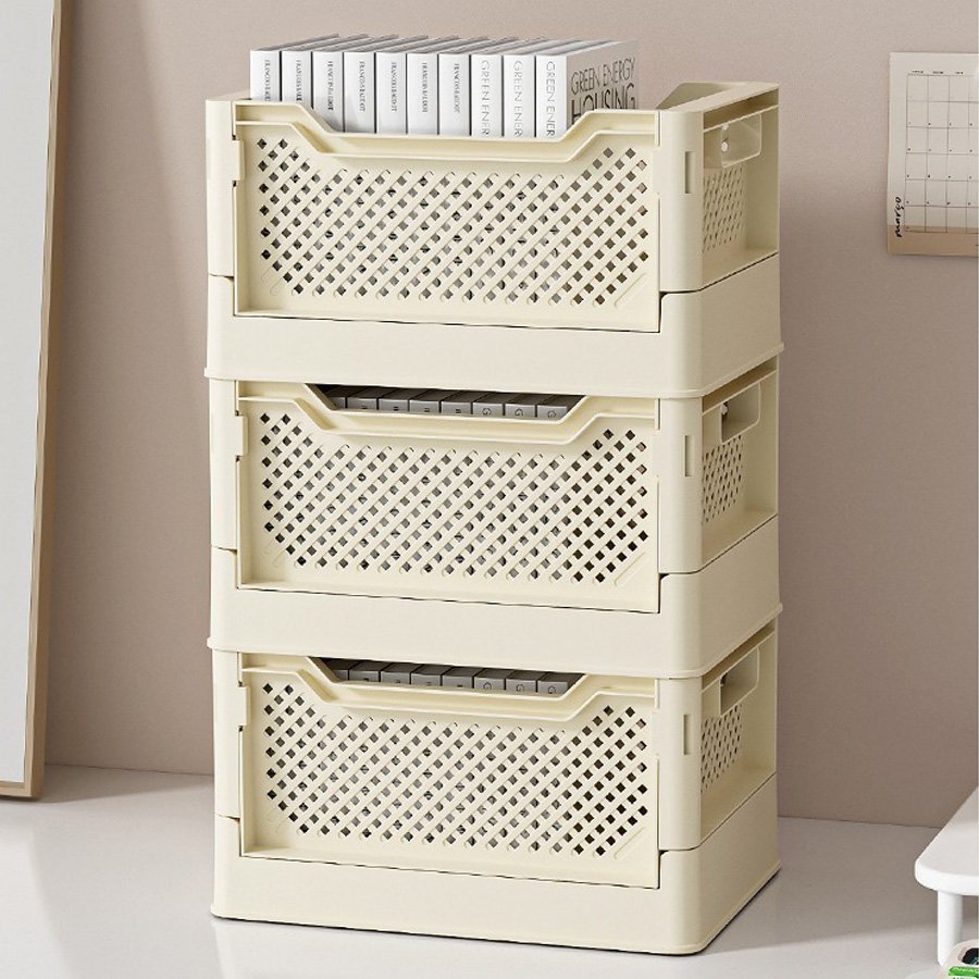 Foldable PP material student desk organizer box, large capacity stackable book storage box, household miscellaneous storage box