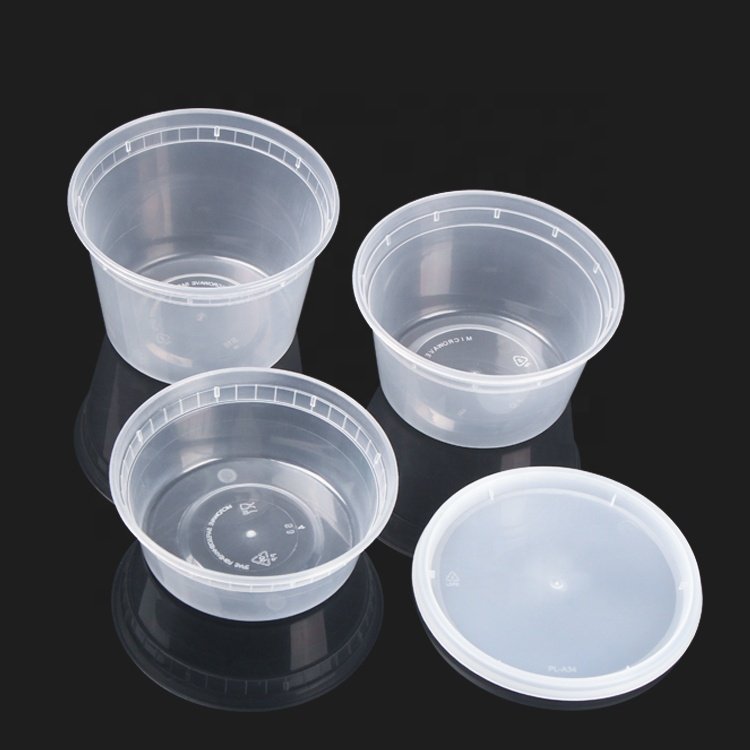 Restaurant round plastic food storage container packing sauce cup bowl with lids leak-proof disposable food container box