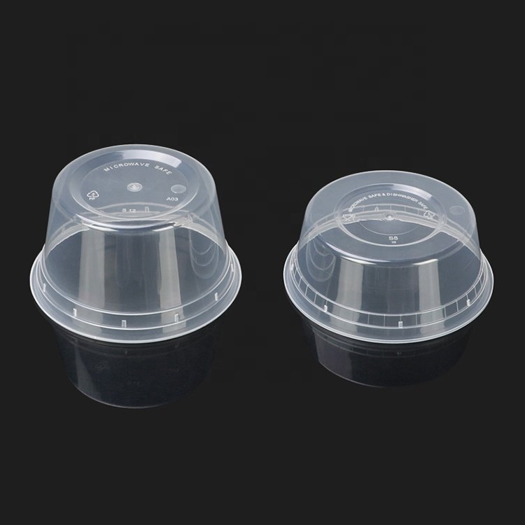 Restaurant round plastic food storage container packing sauce cup bowl with lids leak-proof disposable food container box