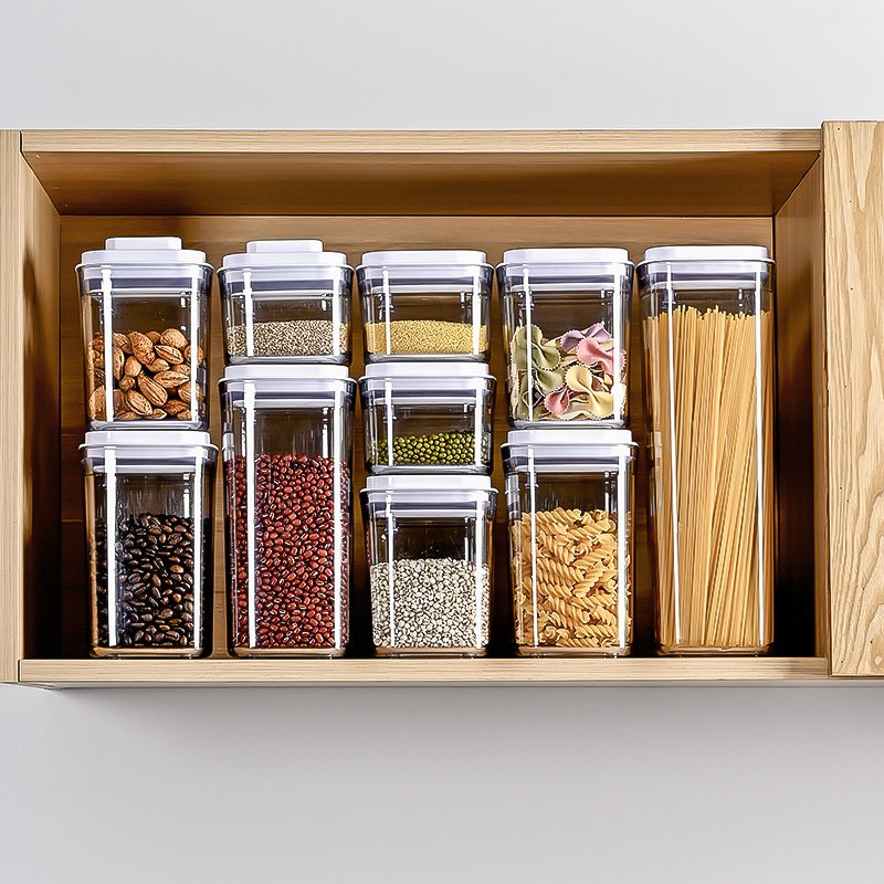 8 Pack Pop up Transparent Hot Sale Plastic Whole Grain Storage Box Airtight Kitchen Organizers Pet Food Storage Containers Set