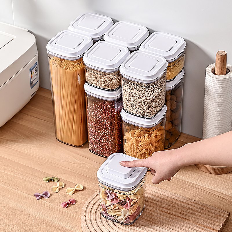 8 Pack Pop up Transparent Hot Sale Plastic Whole Grain Storage Box Airtight Kitchen Organizers Pet Food Storage Containers Set
