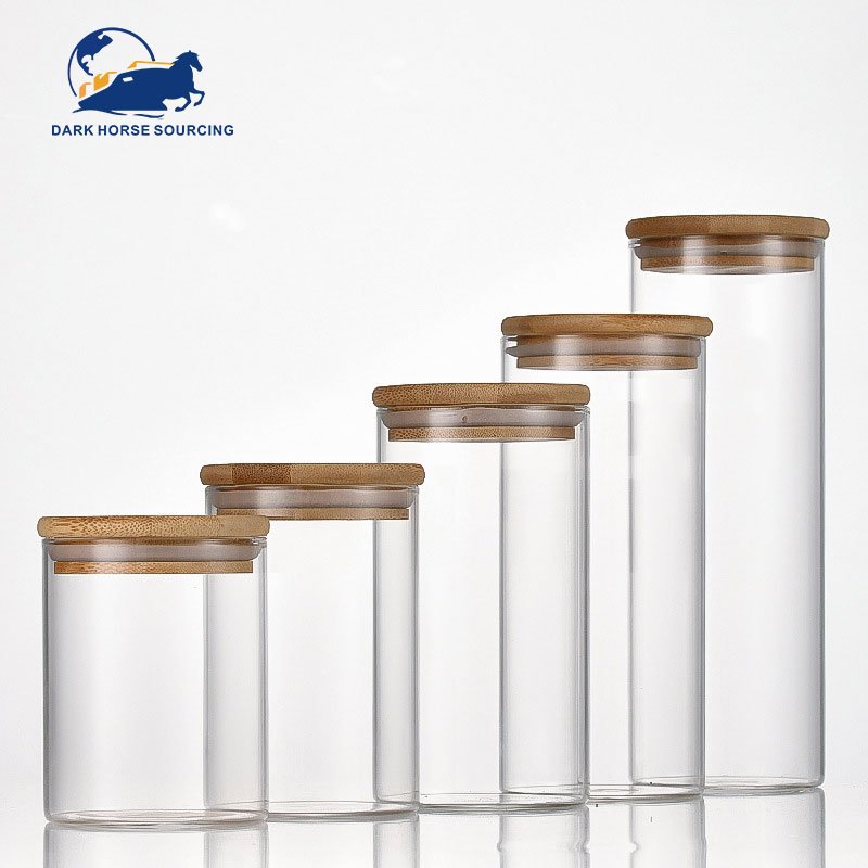 Wholesale High Borosilicate Glass Airtight Clear Kitchen Food Storage Container with bamboo wooden lid