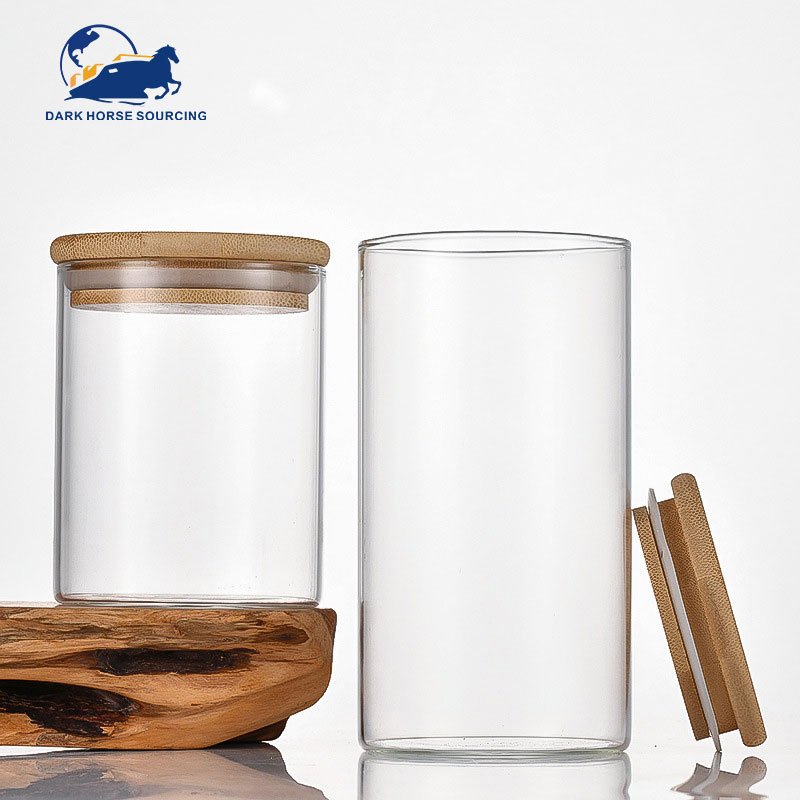 Wholesale High Borosilicate Glass Airtight Clear Kitchen Food Storage Container with bamboo wooden lid