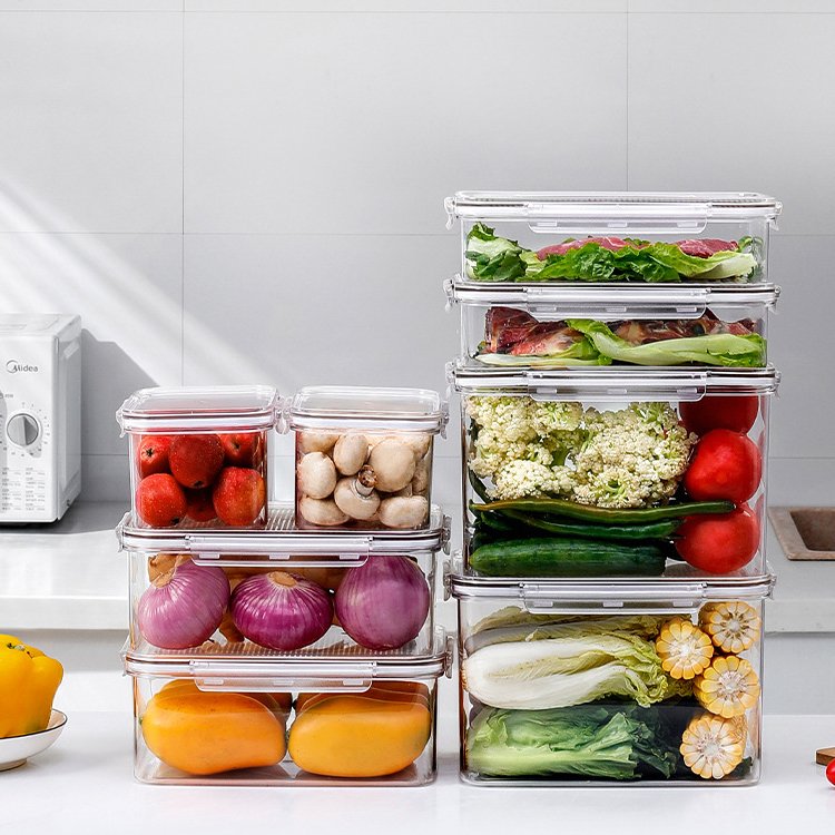 GREENSIDE Kitchen Airtight Clear Food Storage Bins Plastic Storage Box Transparent Fridge Organizer Food Container set