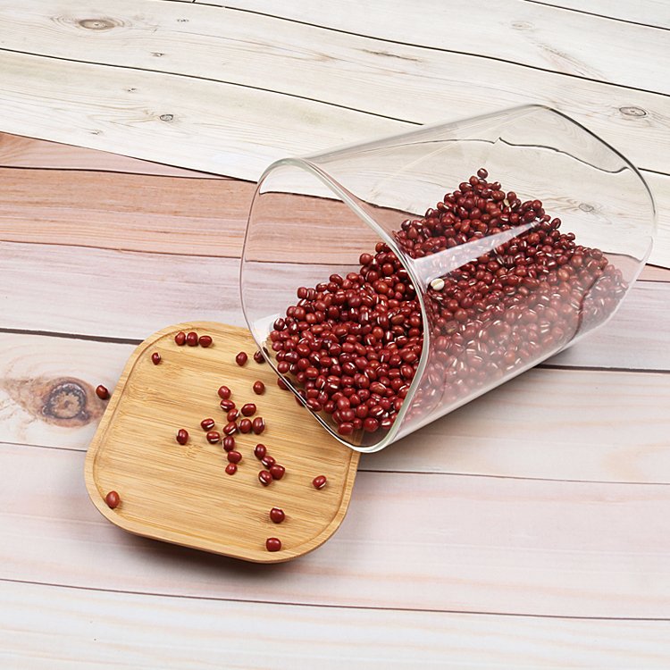 Stackable Square High Borosilicate Glass Storage Jar with Bamboo Lid