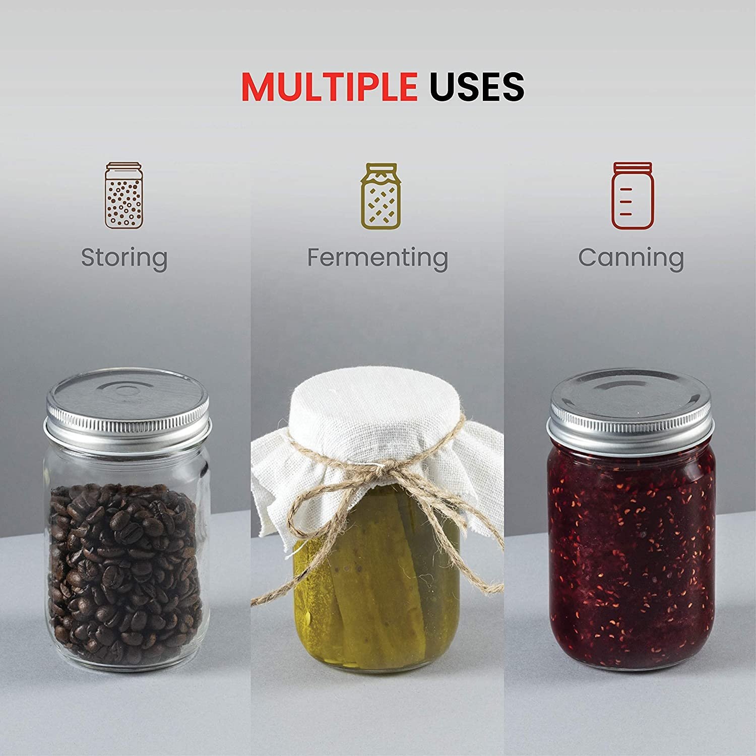 4/6/10/16/32-Ounces Wide/Regular Mouth Mason Jars with Lids and Bands or One Piece Lid Available