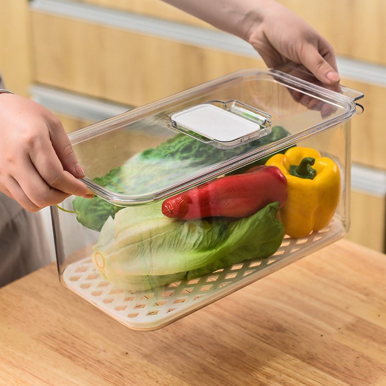 Refrigerator Organizer Storage Box Fresh Food Keeper Drawers Baskets Bins with Vented Lids & Removable Drain Tray
