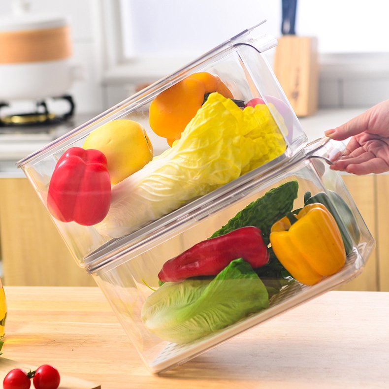 Refrigerator Organizer Storage Box Fresh Food Keeper Drawers Baskets Bins with Vented Lids & Removable Drain Tray