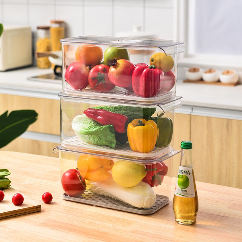 Refrigerator Organizer Storage Box Fresh Food Keeper Drawers Baskets Bins with Vented Lids & Removable Drain Tray