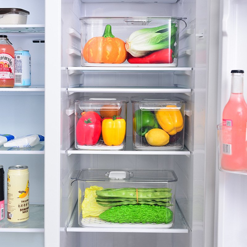 Refrigerator Organizer Storage Box Fresh Food Keeper Drawers Baskets Bins with Vented Lids & Removable Drain Tray