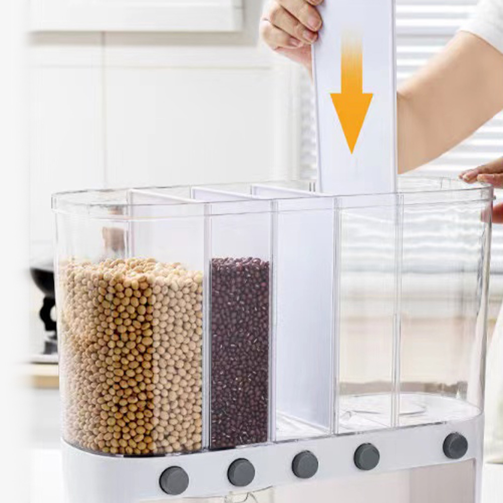 5 Compartment Food Storage Box Plastic Cereal Dispenser Storage Box Kitchen Food Grain Rice Container