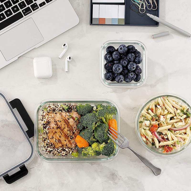 High Borosilicate Heat Resistant Round Square Rectangle Glass Storage Food Container Bento Lunch Box With Pp Lid