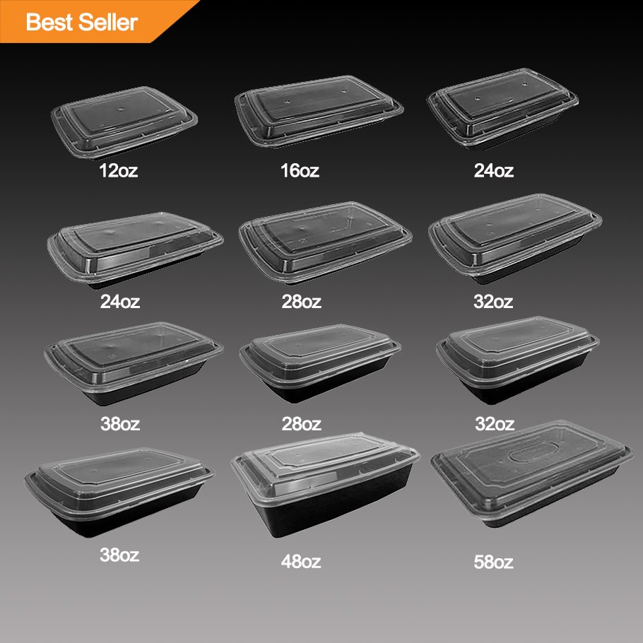 Black RE16 Disposable Plastic Packaging Storage Meal Prep Food Containers Factory