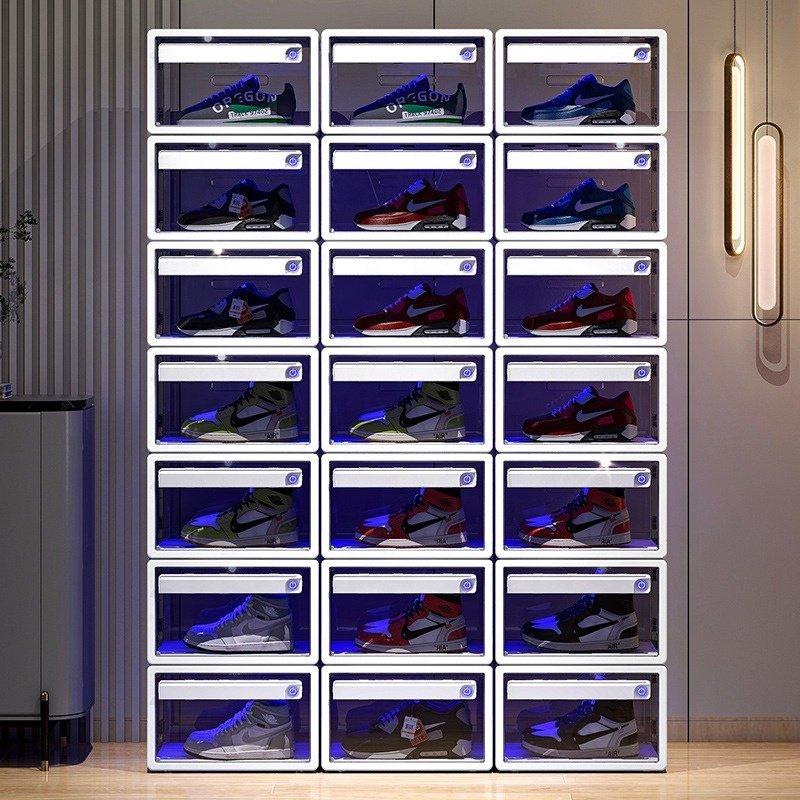 Magnetic Plastic Transparent Shoe Storage Box Stackable Custom Shoe Storage Container Organizer