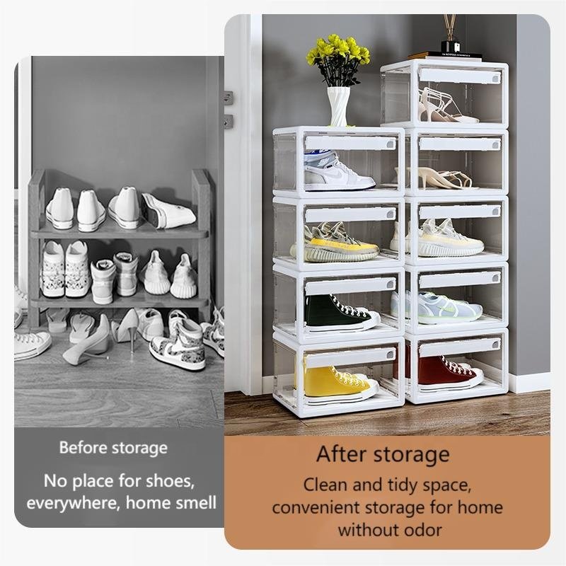 Magnetic Plastic Transparent Shoe Storage Box Stackable Custom Shoe Storage Container Organizer
