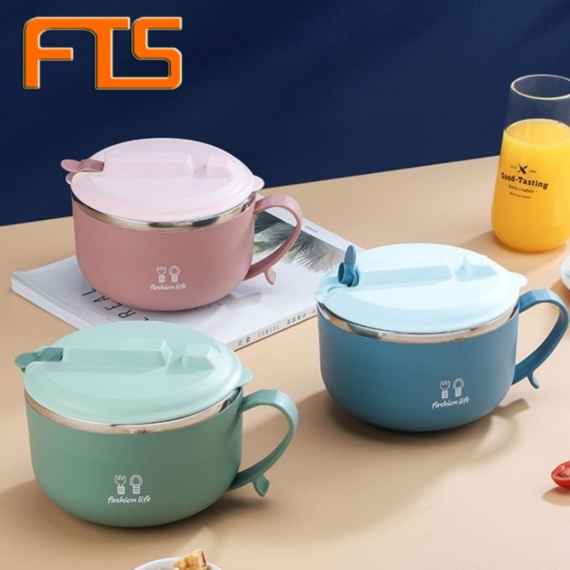 FTS Plastic Food Storage Cup Lid Handle Instant Noodle Bowl