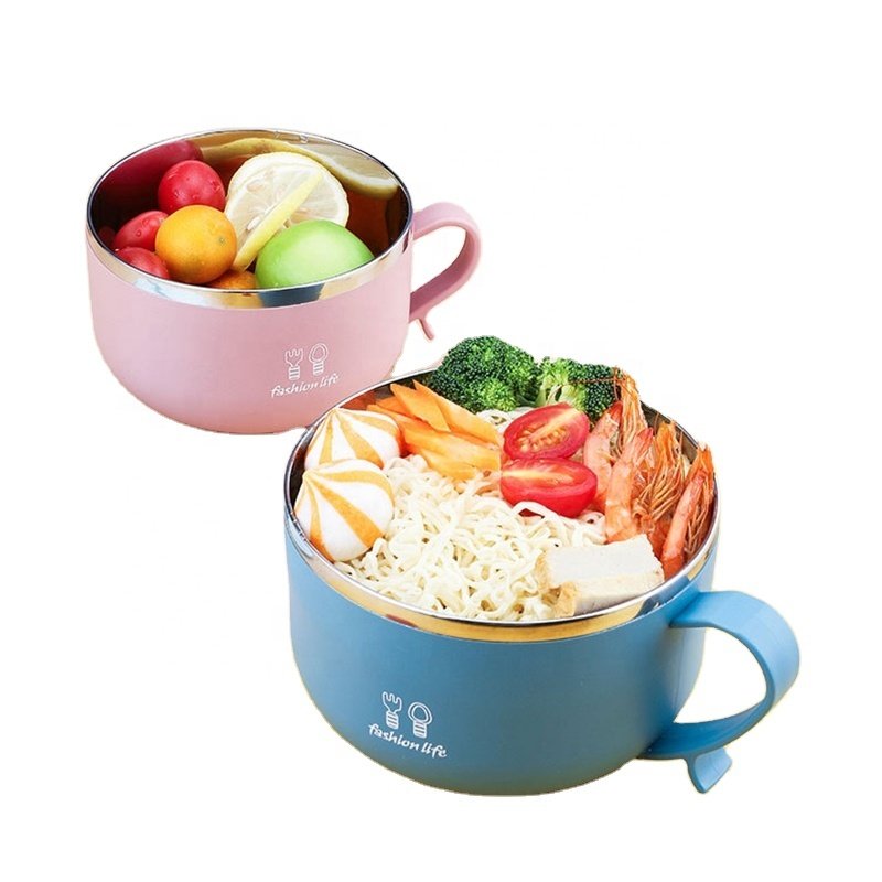 FTS Plastic Food Storage Cup Lid Handle Instant Noodle Bowl