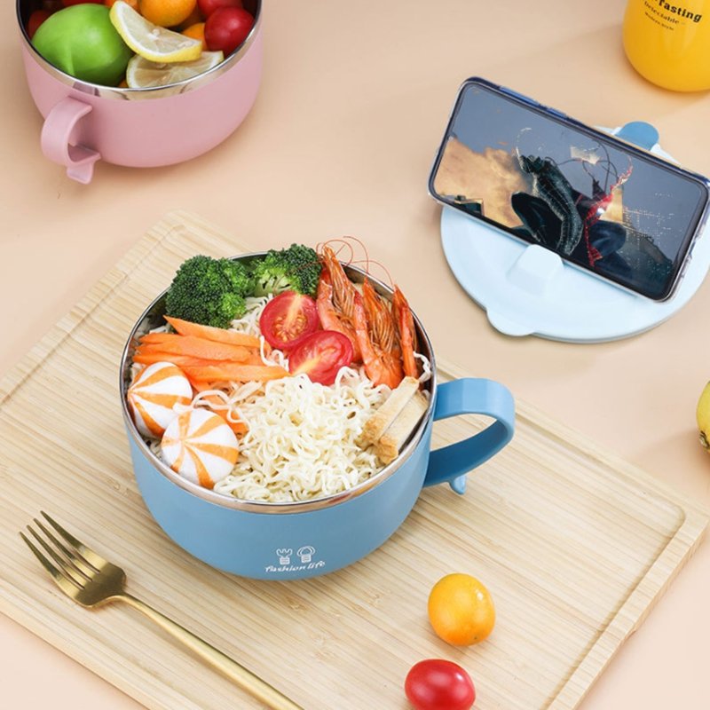 FTS Plastic Food Storage Cup Lid Handle Instant Noodle Bowl