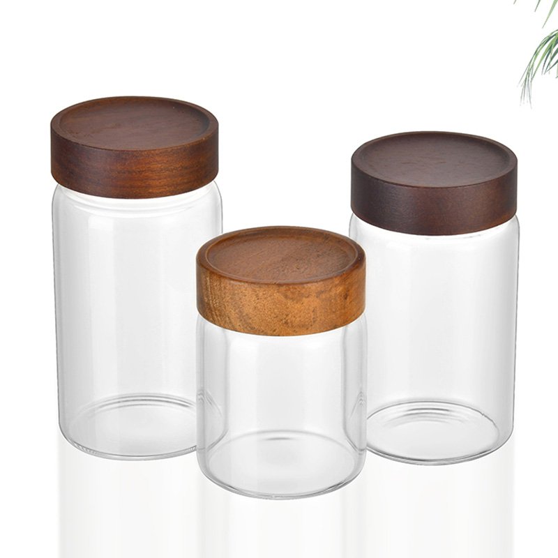 Wholesale Spot High Borosilicate 140ml 180ml 250ml 280ml 300ml 360ml 400ml 520ml bulk food storage containers with bamboo Lid