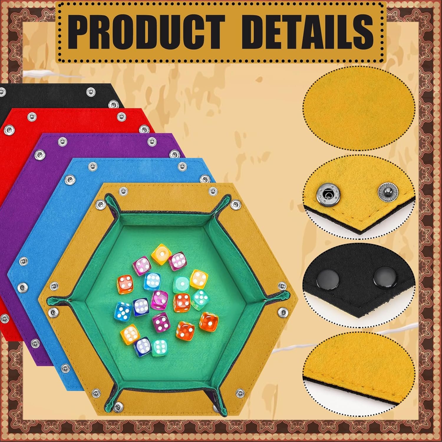Hexagon Dice Rolling Holder Folding Felt Dice Tray Portable Dice Storage Box for Table Games