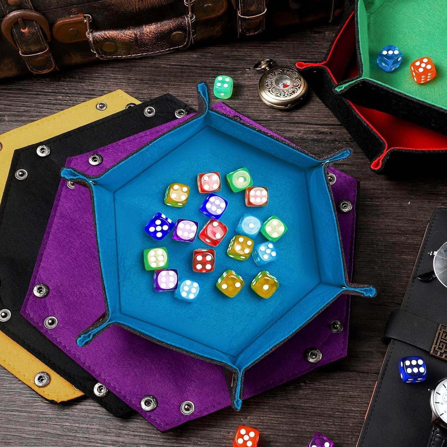 Hexagon Dice Rolling Holder Folding Felt Dice Tray Portable Dice Storage Box for Table Games