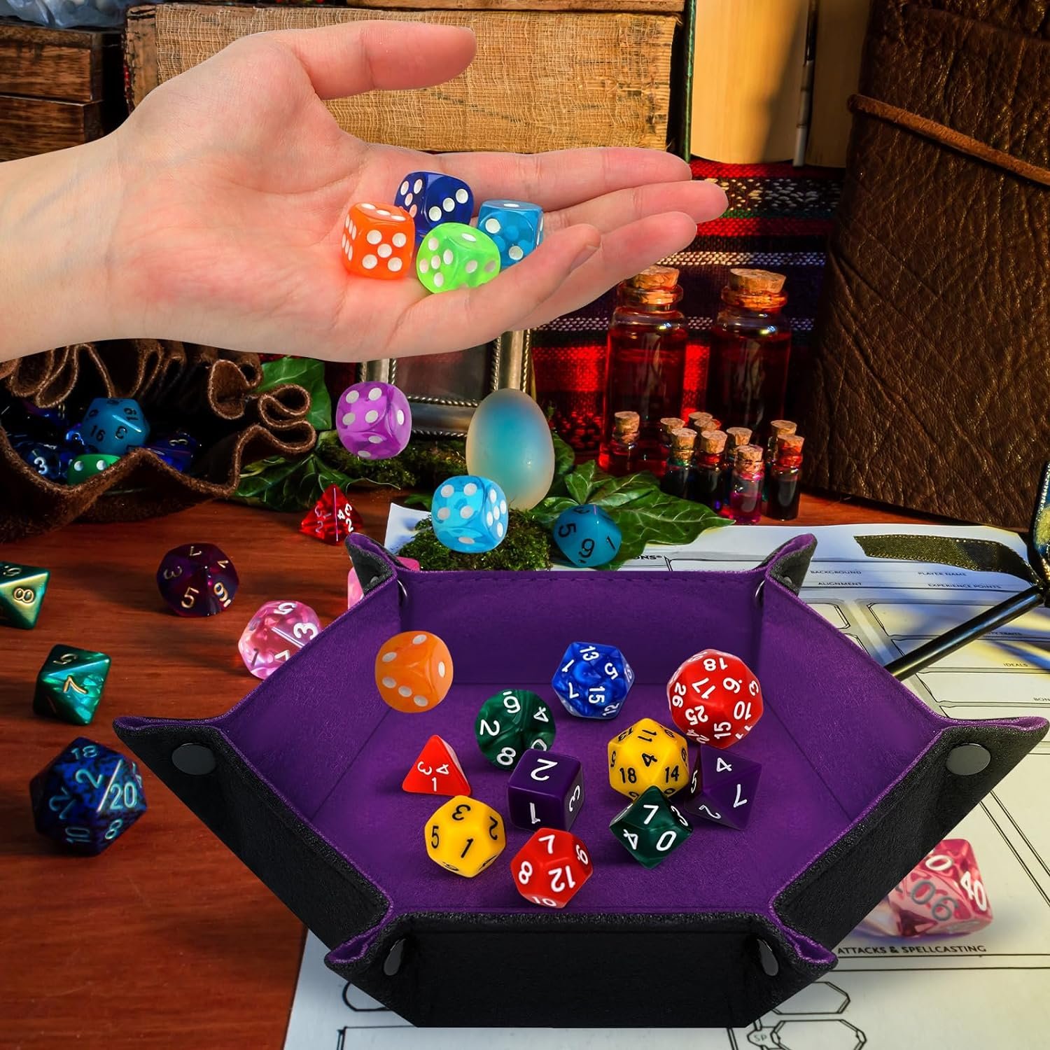 Hexagon Dice Rolling Holder Folding Felt Dice Tray Portable Dice Storage Box for Table Games