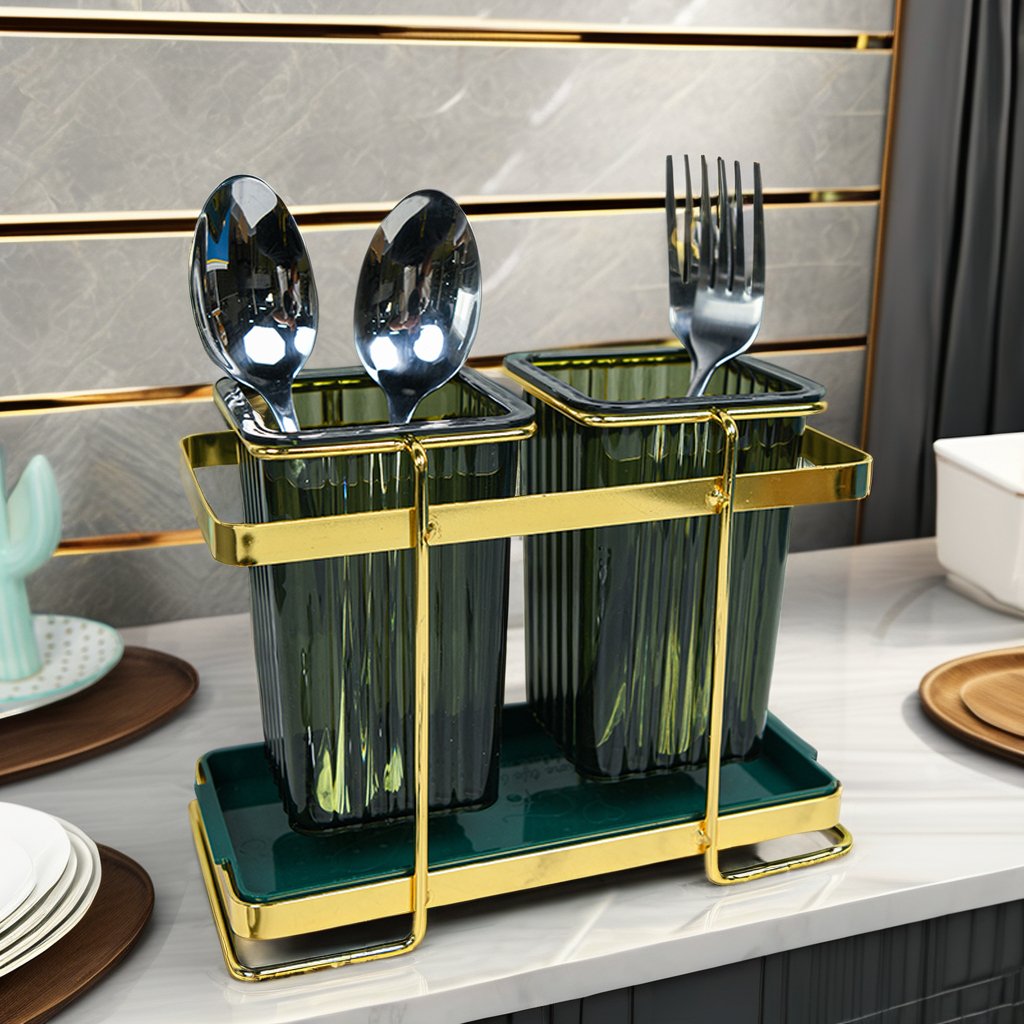 Hot Sale Tableware Storage Metal Container for Kitchen Storage Box Iron Separated Rack Dark Green
