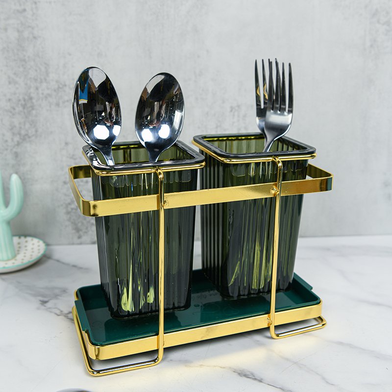 Hot Sale Tableware Storage Metal Container for Kitchen Storage Box Iron Separated Rack Dark Green