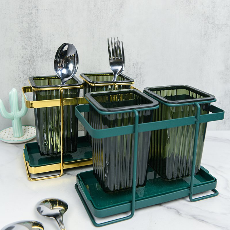 Hot Sale Tableware Storage Metal Container for Kitchen Storage Box Iron Separated Rack Dark Green
