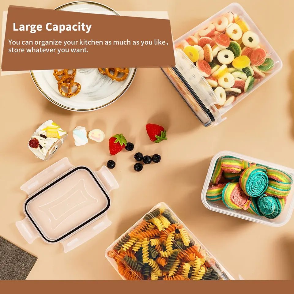 Low Price Large Plastic Dry Food Container Bins Grain Rice Transparent Kitchen Organizer Food Storage Containers Set With Lid