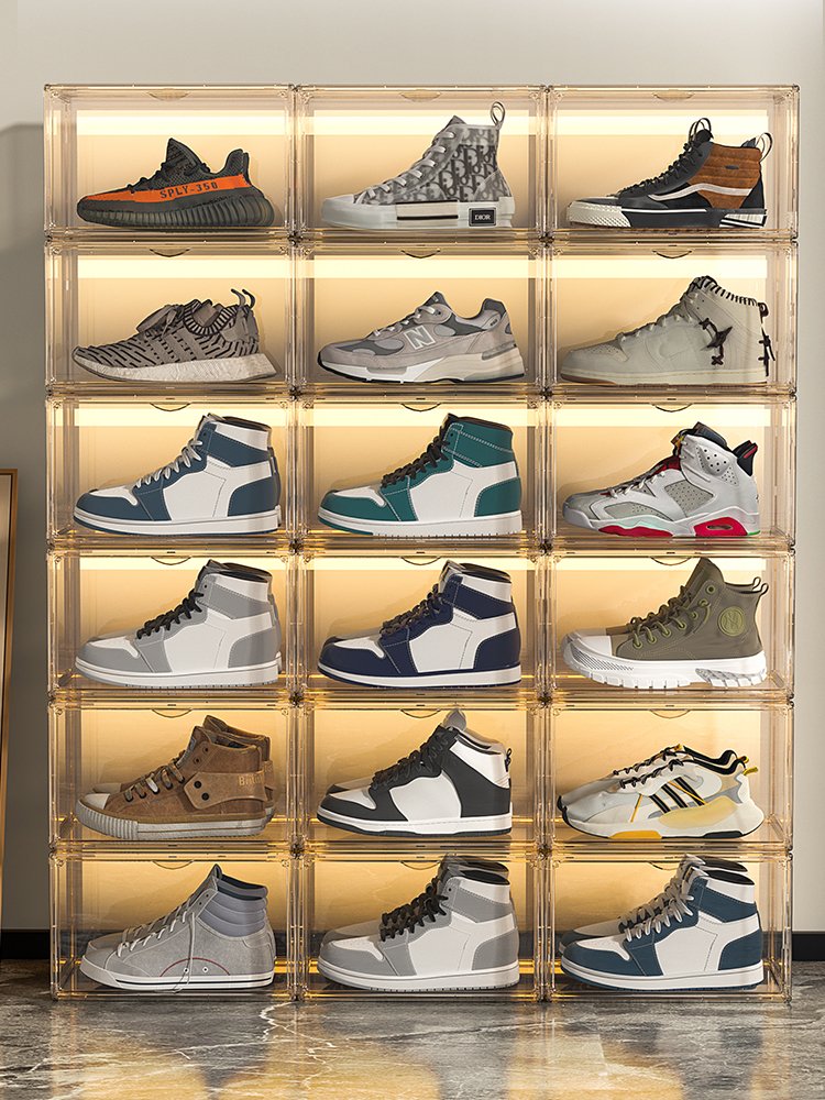 Modern Design Front Open Drop Door Clear Sneaker Storage Box Stabile Stackable & Simple Assemble with Magnetic Shoe Rack