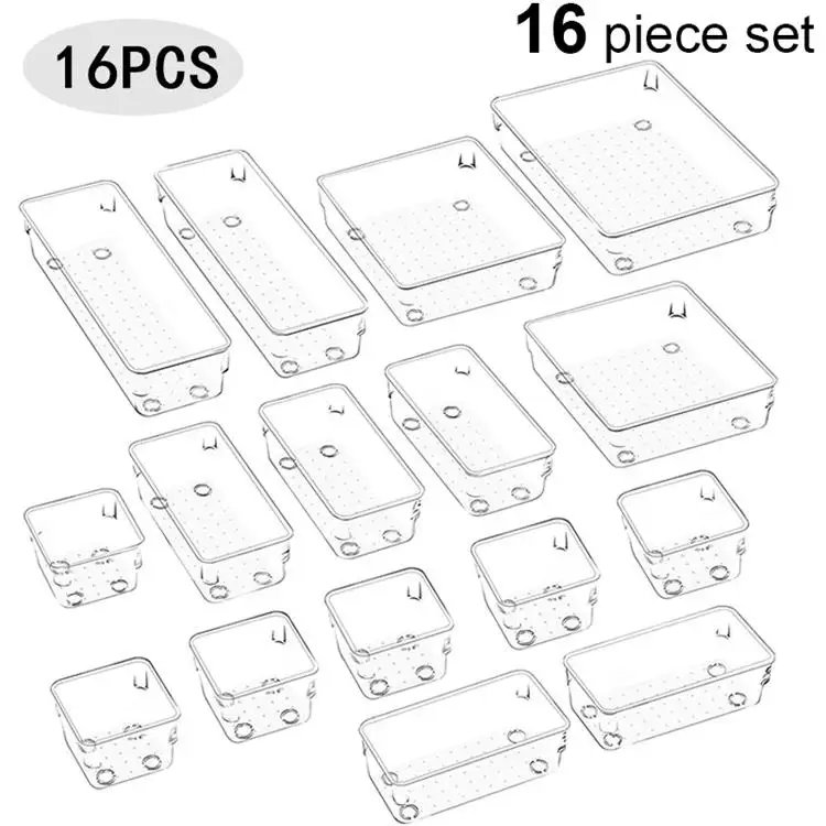 Premium Clear Plastic PS Storage Bins Small Size Hidden Desk Drawer Organizers Slide Feature Makeup Office Use Big Food