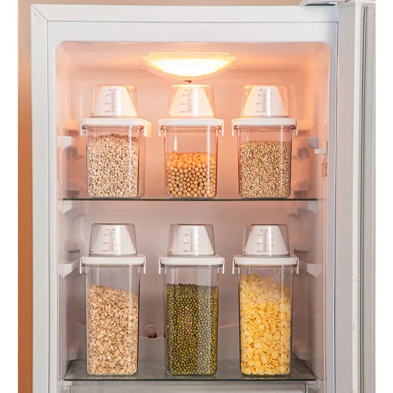 Newest Plastic Durable Kitchen Pantry Organizers Airtight Dry Food Rice Storage Box Container with Measuring Cup and Pour Spout